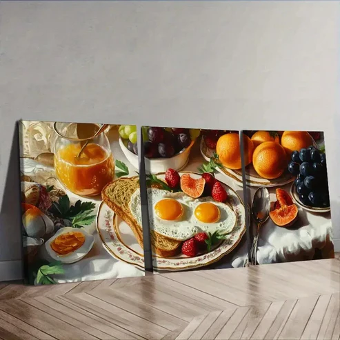 3pcs Delightful breakfast eggs Wall Art Set Canvas Framed 40x60cm – High Quality Print 100% Australian Made Wall Canvas Ready to Hang