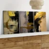 3pcs Golden and Black Abstract Oil Painting Wall Art Set Canvas Framed 40x60cm - High Quality Print 100% Australian Made Wall Canvas Ready to Hang