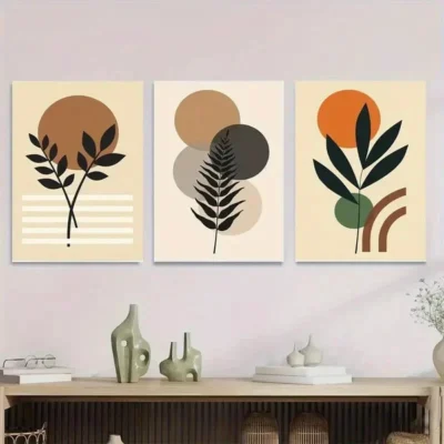 3pcs Modern Abstract Botanical Minimalist Plant Wall Art Set Canvas Framed 50x70cm - High Quality Print 100% Australian Made Wall Canvas Ready to Hang
