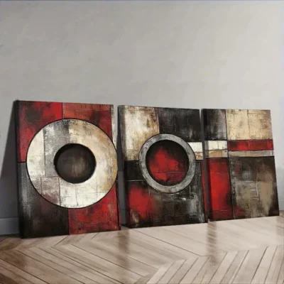 3pcs Abstract art painting of circles and rings Wall Art Set Canvas Framed 40x60cm - High Quality Print 100% Australian Made Wall Canvas Ready to Hang