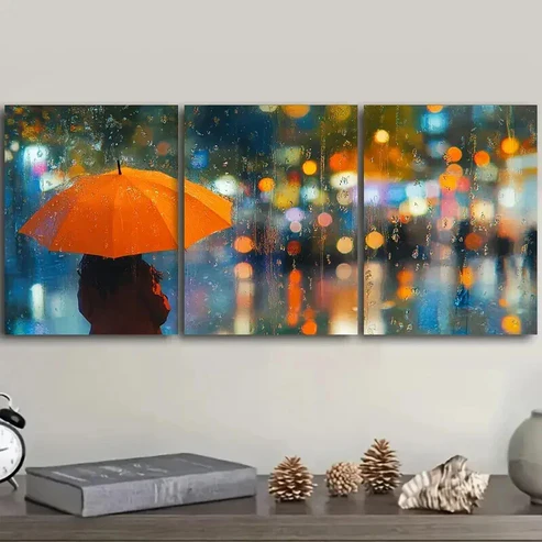 3pcs Yellow umbrella Wall Art Set Canvas Framed 50x70cm – High Quality Print 100% Australian Made Wall Canvas Ready to Hang