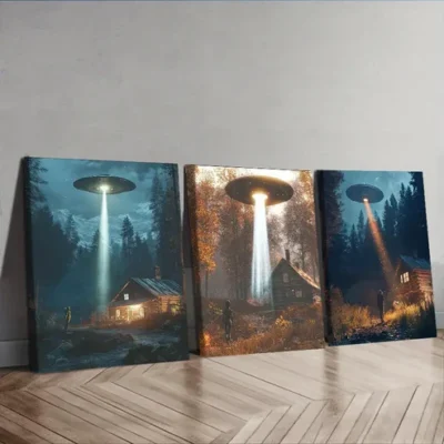 3pcs The alien ship is on the cabin Wall Art Set Canvas Framed 40x60cm - High Quality Print 100% Australian Made Wall Canvas Ready to Hang