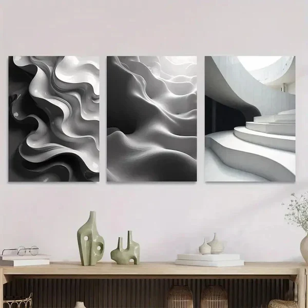 3pcs Modern Abstract Panel Black and White Wall Art Set Canvas Framed 50x70cm – High Quality Print 100% Australian Made Wall Canvas Ready to Hang