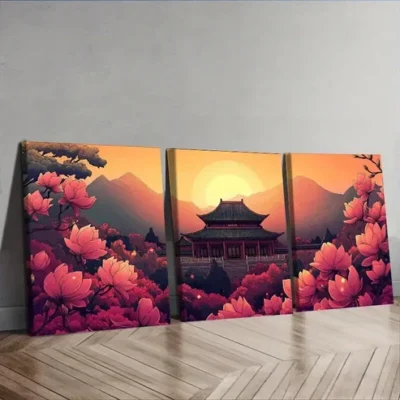 3pcs Colorful ancient Chinese buildings Wall Art Set Canvas Framed 50x70cm - High Quality Print 100% Australian Made Wall Canvas Ready to Hang