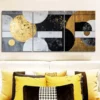 3pcs Flowing white and Golden paintings Wall Art Set Canvas Framed 50x70cm - High Quality Print 100% Australian Made Wall Canvas Ready to Hang - Image 2