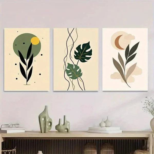 3pcs Modern Abstract Leaf Nature Botanical Wall Art Set Canvas Framed 50x70cm – High Quality Print 100% Australian Made Wall Canvas Ready to Hang