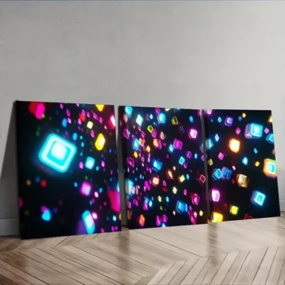 3pcs Colorful neon lights Wall Art Set Canvas Framed 50x70cm - High Quality Print 100% Australian Made Wall Canvas Ready to Hang