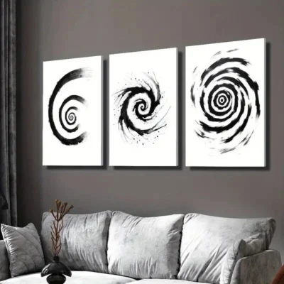 3pcs Black and White Spiral Decoration Wall Art Set Canvas Framed 40x60cm - High Quality Print 100% Australian Made Wall Canvas Ready to Hang