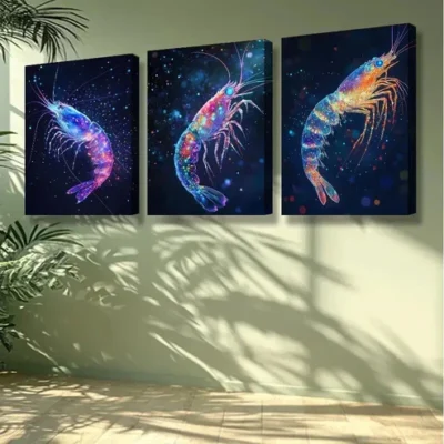 3pcs Shrimp, dream Cosmic Galaxy Wall Art Set Canvas Framed 50x70cm - High Quality Print 100% Australian Made Wall Canvas Ready to Hang