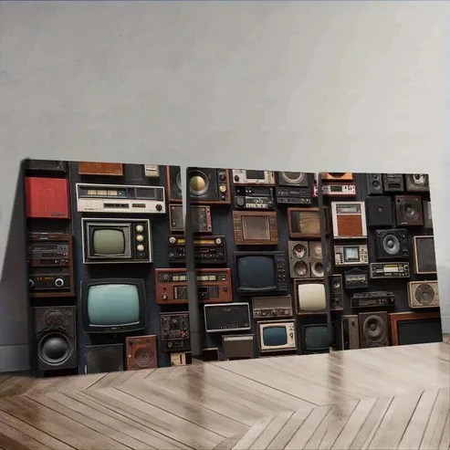 3pcs Vintage Audio Equipment Collage Wall Art Set Canvas Framed 50x70cm – High Quality Print 100% Australian Made Wall Canvas Ready to Hang
