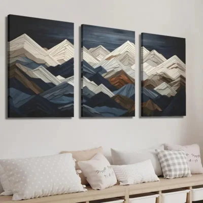 3pcs White Geometric Mountains Landscape Wall Art Set Canvas Framed 40x60cm - High Quality Print 100% Australian Made Wall Canvas Ready to Hang