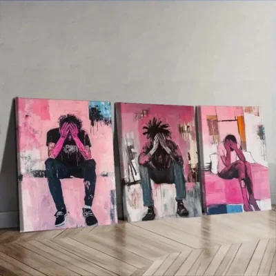 3pcs Pink trouble Wall Art Set Canvas Framed 50x70cm - High Quality Print 100% Australian Made Wall Canvas Ready to Hang