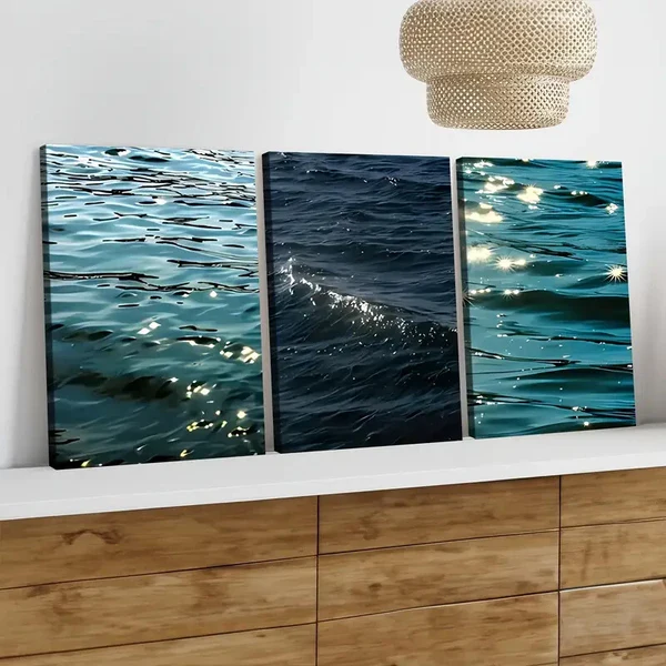 3pcs Modern Art Ocean Scenery Sparkling Beach Wall Art Set Canvas Framed 40x60cm – High Quality Print 100% Australian Made Wall Canvas Ready to Hang