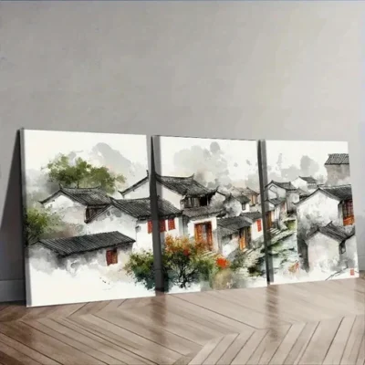 3pcs Jiangnan water town Wall Art Set Canvas Framed 50x70cm - High Quality Print 100% Australian Made Wall Canvas Ready to Hang