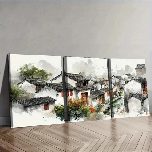 3pcs Jiangnan water town Wall Art Set Canvas Framed 50x70cm – High Quality Print 100% Australian Made Wall Canvas Ready to Hang