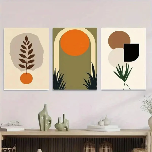 3pcs Boho Style Modern Abstract Green Wall Art Set Canvas Framed 40x60cm – High Quality Print 100% Australian Made Wall Canvas Ready to Hang