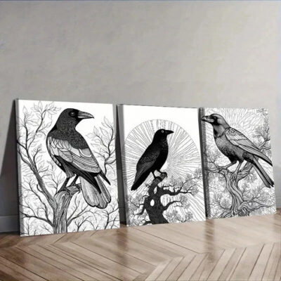 3pcs The psychic Crow Wall Art Set Canvas Framed 50x70cm - High Quality Print 100% Australian Made Wall Canvas Ready to Hang