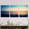 3pcs Serene Sunset Boat Blue & Orange Sky Wall Art Set Canvas Framed 40x60cm - High Quality Print 100% Australian Made Wall Canvas Ready to Hang