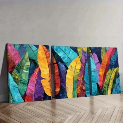 3pcs Coloured banana leaves Wall Art Set Canvas Framed 50x70cm - High Quality Print 100% Australian Made Wall Canvas Ready to Hang