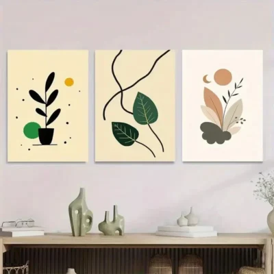 3pcs Modern Abstract Botanical Minimalist Leaf Wall Art Set Canvas Framed 50x70cm - High Quality Print 100% Australian Made Wall Canvas Ready to Hang