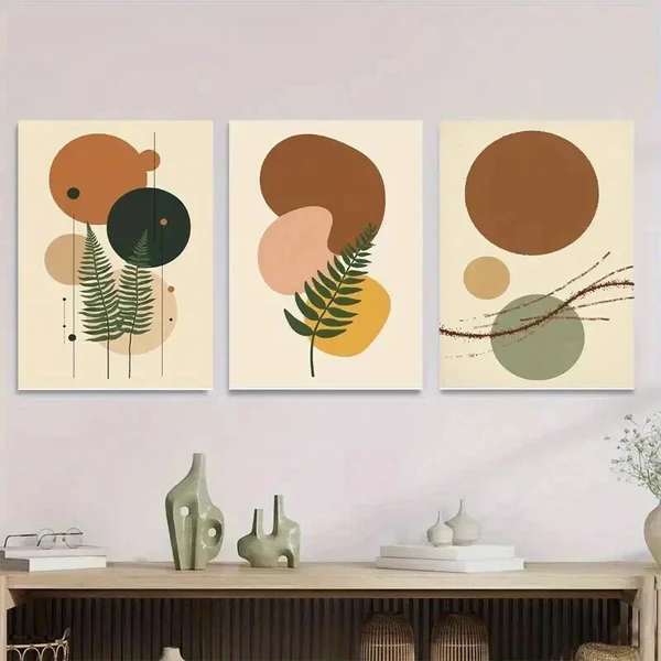 3pcs Geometric & Nature Abstract Botanical Wall Art Set Canvas Framed 50x70cm – High Quality Print 100% Australian Made Wall Canvas Ready to Hang