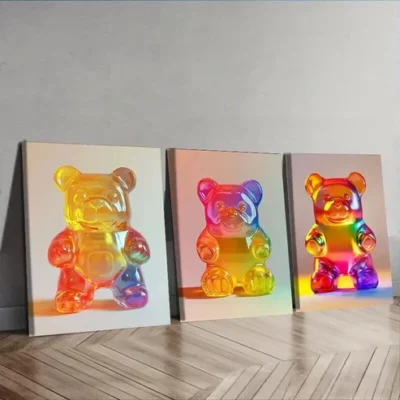 3pcs Gummy Bear Painting Wall Art Set Canvas Framed 50x70cm - High Quality Print 100% Australian Made Wall Canvas Ready to Hang