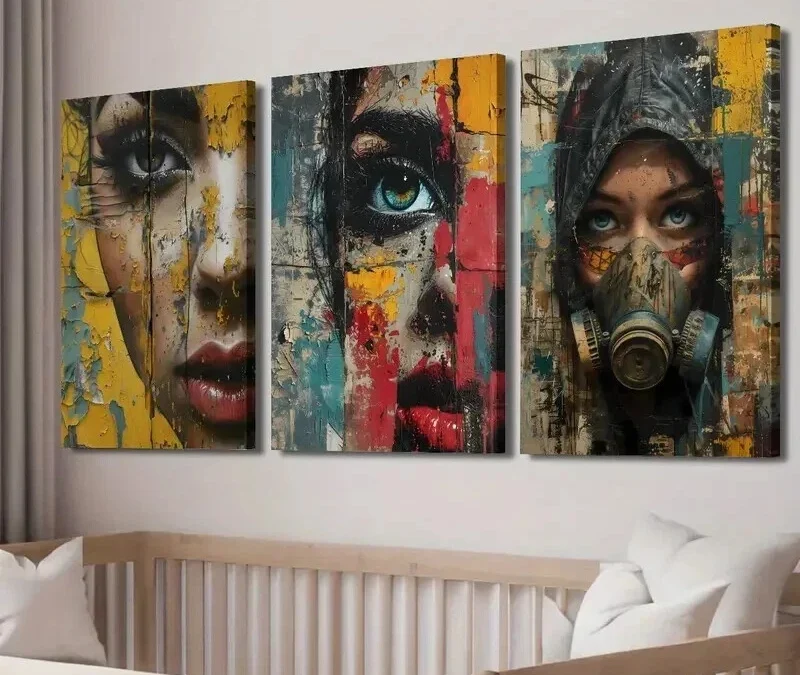 3pcs Abstract Colorful Human Faces Wall Art Set Canvas Framed 40x60cm – High Quality Print 100% Australian Made Wall Canvas Ready to Hang