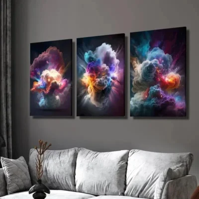 3pcs Fantasy Nebula Explosion Effect Wall Art Set Canvas Framed 40x60cm - High Quality Print 100% Australian Made Wall Canvas Ready to Hang
