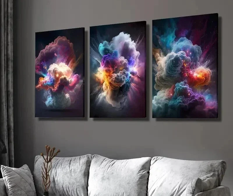 3pcs Fantasy Nebula Explosion Effect Wall Art Set Canvas Framed 40x60cm – High Quality Print 100% Australian Made Wall Canvas Ready to Hang