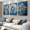 3pcs Abstract Blue And Golden Dandelion Decor Wall Art Set Canvas Framed 40x60cm - High Quality Print 100% Australian Made Wall Canvas Ready to Hang