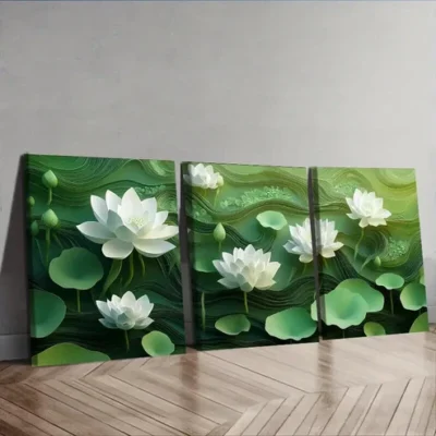 3pcs White Lotus Flower Wall Art Set Canvas Framed 50x70cm - High Quality Print 100% Australian Made Wall Canvas Ready to Hang