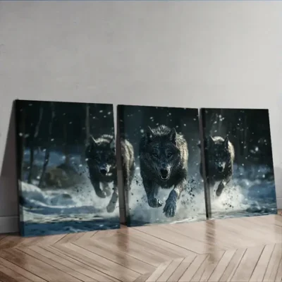 3pcs Fierce Wolf pack Wall Art Set Canvas Framed 40x60cm - High Quality Print 100% Australian Made Wall Canvas Ready to Hang