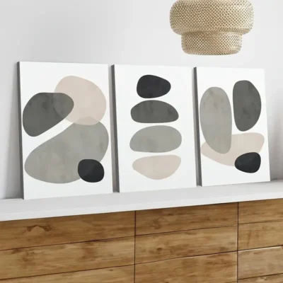 3pcs Abstract Shapes Neutral Beige Earth Tone Wall Art Set Canvas Framed 40x60cm - High Quality Print 100% Australian Made Wall Canvas Ready to Hang