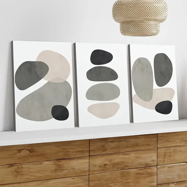 3pcs Abstract Shapes Neutral Beige Earth Tone Wall Art Set Canvas Framed 40x60cm – High Quality Print 100% Australian Made Wall Canvas Ready to Hang