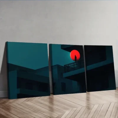 3pcs The red ball on the wall Wall Art Set Canvas Framed 40x60cm - High Quality Print 100% Australian Made Wall Canvas Ready to Hang