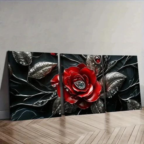 3pcs Jewel rose Wall Art Set Canvas Framed 50x70cm – High Quality Print 100% Australian Made Wall Canvas Ready to Hang