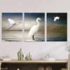 3pcs White Egret Triptych Paintings Wall Art Set Canvas Framed 50x70cm - High Quality Print 100% Australian Made Wall Canvas Ready to Hang