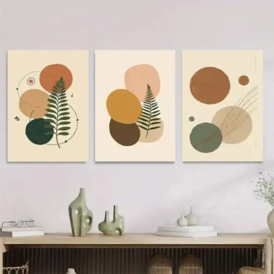 3pcs Modern Abstract 3 Botanical Green Wall Art Set Canvas Framed 50x70cm - High Quality Print 100% Australian Made Wall Canvas Ready to Hang