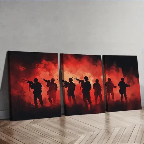 3pcs A group of soldiers standing in formation Wall Art Set Canvas Framed 50x70cm – High Quality Print 100% Australian Made Wall Canvas Ready to Hang