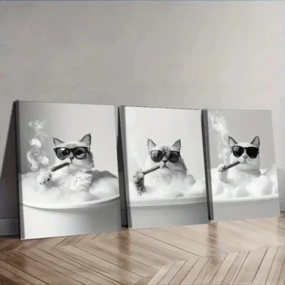 3pcs Gangster Brother Kitten Wall Art Set Canvas Framed 40x60cm - High Quality Print 100% Australian Made Wall Canvas Ready to Hang