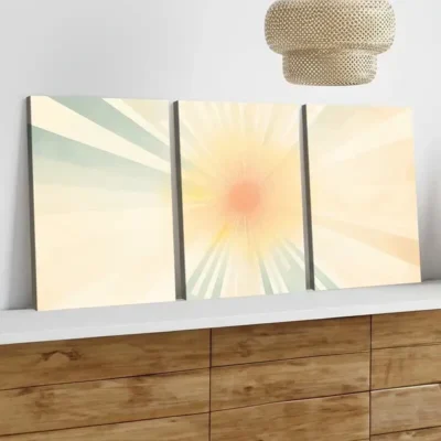 3pcs Sun Shining Art Blue Waves Orange & Yellow Wall Art Set Canvas Framed 50x70cm - High Quality Print 100% Australian Made Wall Canvas Ready to Hang