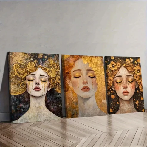 3pcs Girl in tears ( Wall Art Set Canvas Framed 50x70cm – High Quality Print 100% Australian Made Wall Canvas Ready to Hang