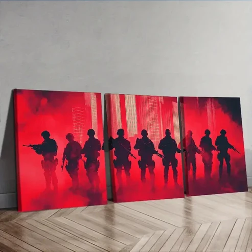 3pcs Soldiers in Formation Silhouette Wall Art Set Canvas Framed 50x70cm – High Quality Print 100% Australian Made Wall Canvas Ready to Hang