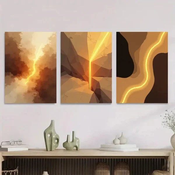 3pcs Modern Abstract Geometric & Floral Designs Wall Art Set Canvas Framed 50x70cm – High Quality Print 100% Australian Made Wall Canvas Ready to Hang