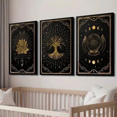 3pcs Crystal Ball with Glowing Eye & Sun Moon Wall Art Set Canvas Framed 40x60cm - High Quality Print 100% Australian Made Wall Canvas Ready to Hang