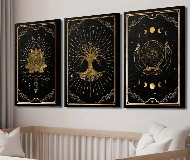 3pcs Crystal Ball with Glowing Eye & Sun Moon Wall Art Set Canvas Framed 40x60cm – High Quality Print 100% Australian Made Wall Canvas Ready to Hang