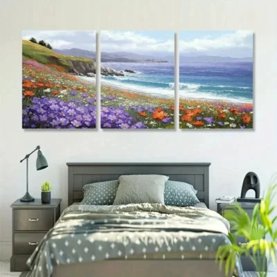3pcs Vibrant Daisy & Ocean Landscape Wall Art Set Canvas Framed 40x60cm - High Quality Print 100% Australian Made Wall Canvas Ready to Hang