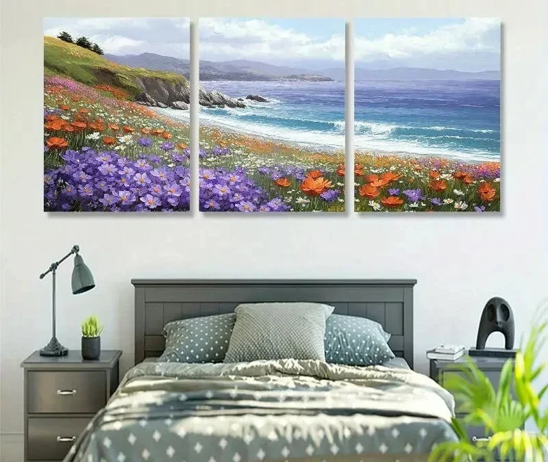 3pcs Vibrant Daisy & Ocean Landscape Wall Art Set Canvas Framed 40x60cm – High Quality Print 100% Australian Made Wall Canvas Ready to Hang