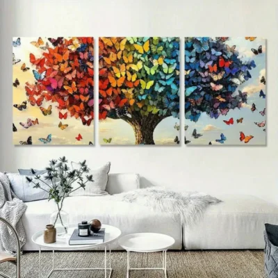 3pcs Vibrant Butterfly Tree  Wall Art Set Canvas Framed 40x60cm - High Quality Print 100% Australian Made Wall Canvas Ready to Hang