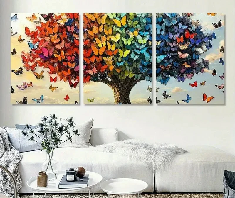 3pcs Vibrant Butterfly Tree  Wall Art Set Canvas Framed 40x60cm – High Quality Print 100% Australian Made Wall Canvas Ready to Hang